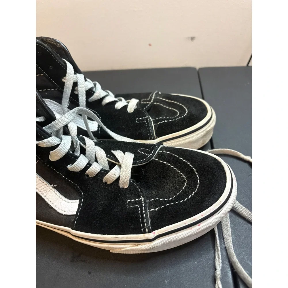Vans Sk8-Hi High Top Skate Shoes Black White Suede Canvas Mens 6.5 Womens 8